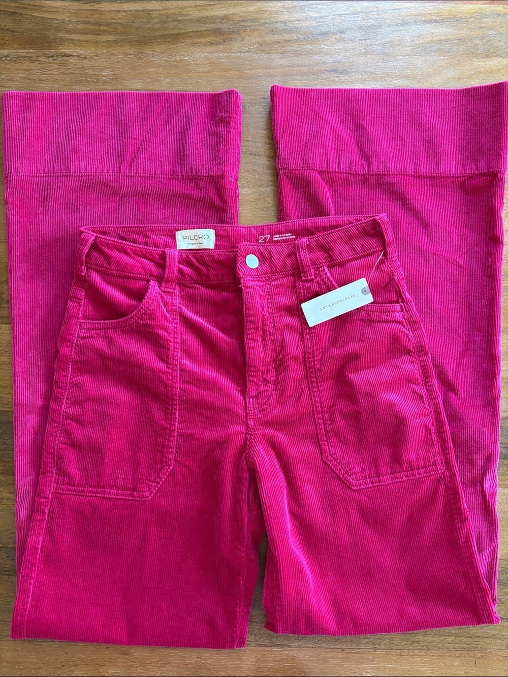 Anthropology- Pilcro Rylan Corduroy high rise flair Jeans women raspberry pink